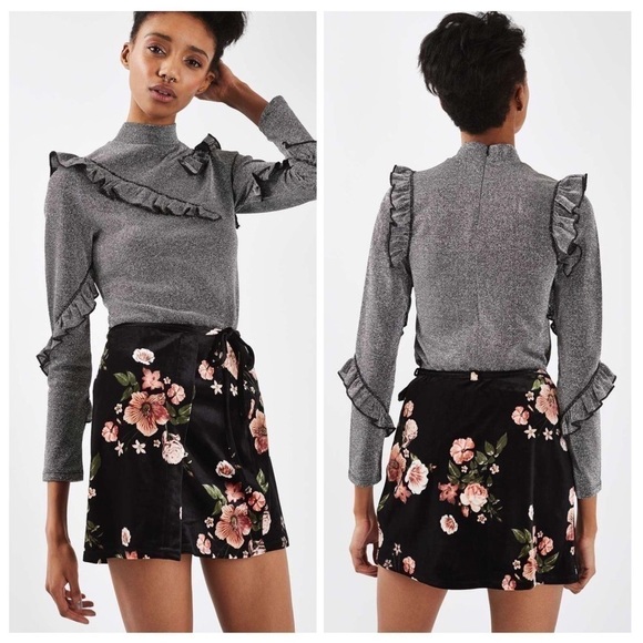 Topshop Dresses & Skirts - TOPSHOP Velvet Floral Wrap Mini Skirt